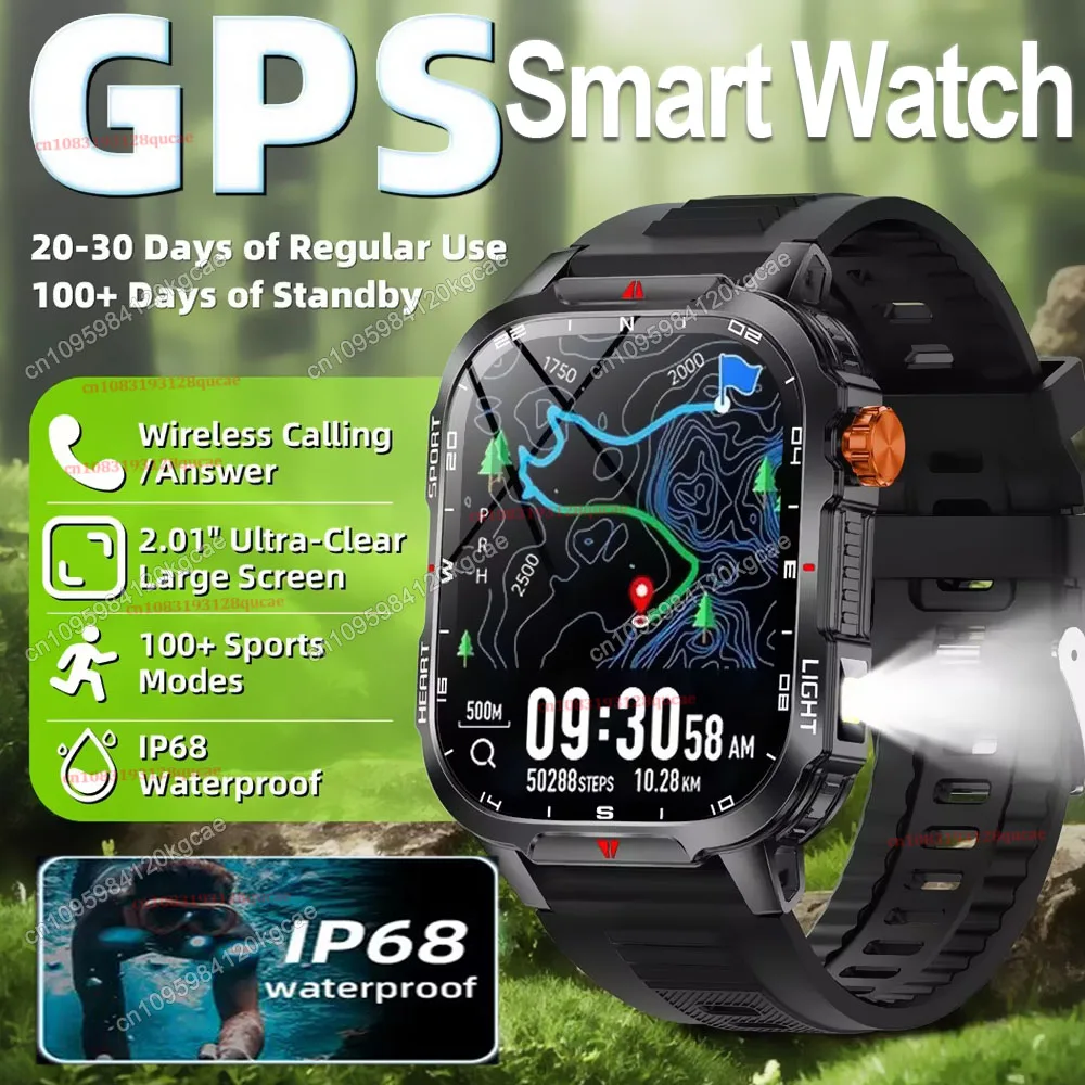 2026 Neue Militärische Smartwatch für Herren GPS Taschenlampe 3ATM Wasserdichte Uhr Bluetooth-Anrufe 100+ Sportarten Outdoor Smartwatch Hw12