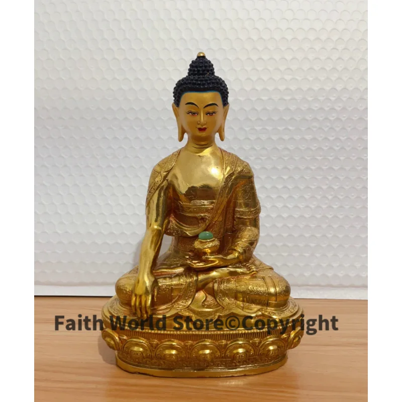 Exclusive Thailand Buddhist solemn Shakyamuni gemstone copper Buddha statue family Exorcism Bless safety good luck FREE SHIP