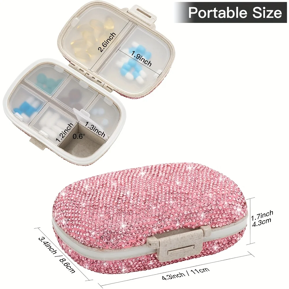 

Daily Pill Box Glitter Storage Box Pill Boxes Pill Container With Rhinestones Compartment Travel Pill Box Mini Pill Holder