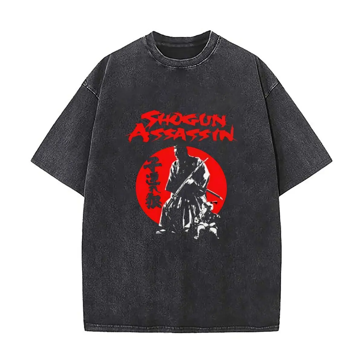 Shogun Assassin  design with  a red pattern Men's Summer T-shirt Cotton Vintage Washed T-Shirts