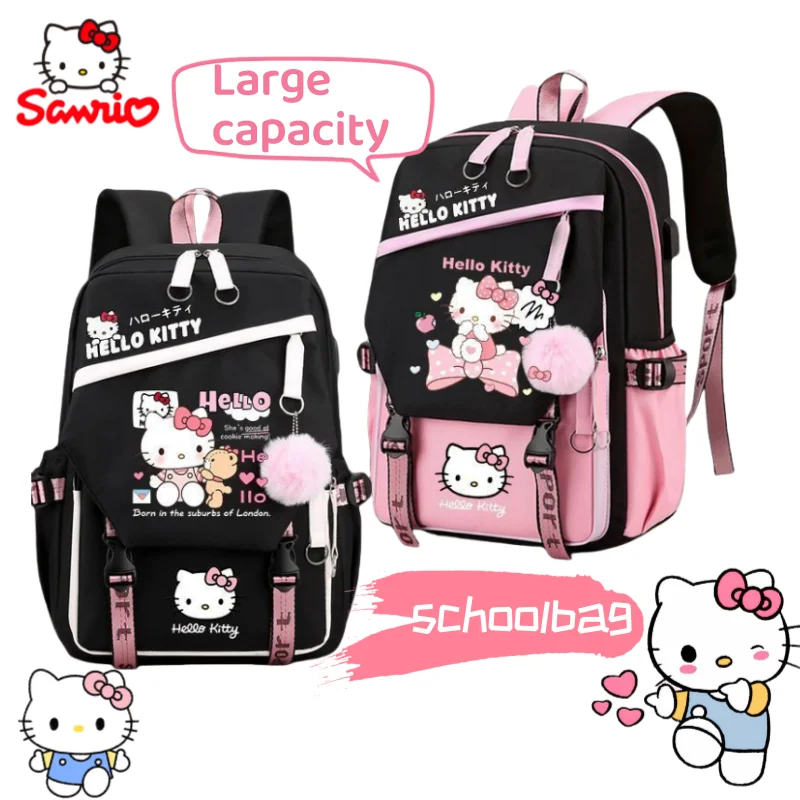 

Hello Kitty anime cartoon character cute student school bag creative kawaii girl heart large capacity versatile backpack gift