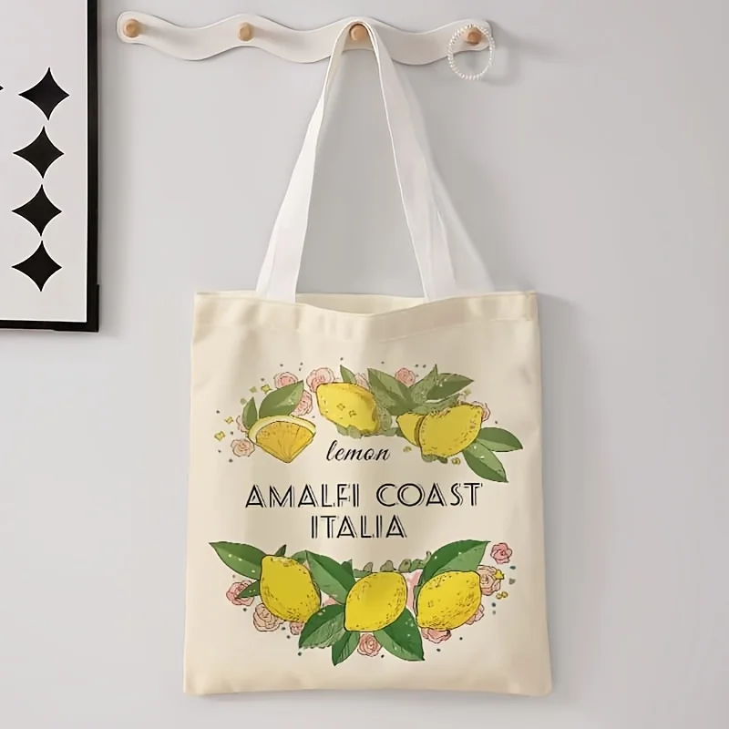 Lemon Amalfi Coast Italy Print Handtasche, lässige Schulter-Einkaufstasche, wiederverwendbare modische Handtasche, umweltfreundliche wiederverwendbare Aufbewahrungstaschen