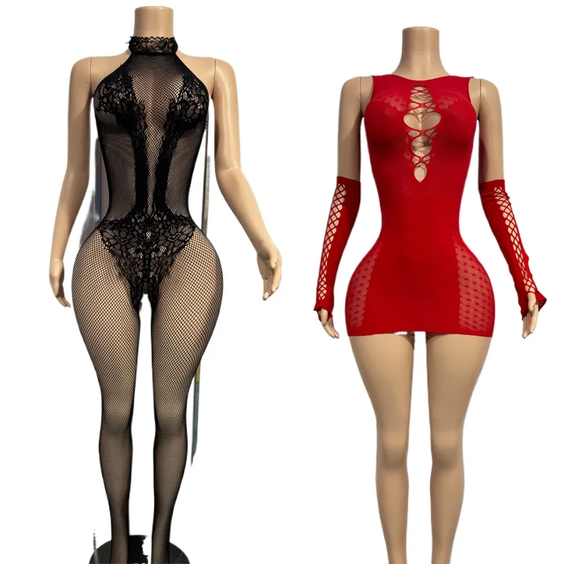 

Hot Bodysuits Sexy Lingerie for Women Rhinestones See-Through Hollow Fishnet Bodystockings Babydolls Sexy Costumes