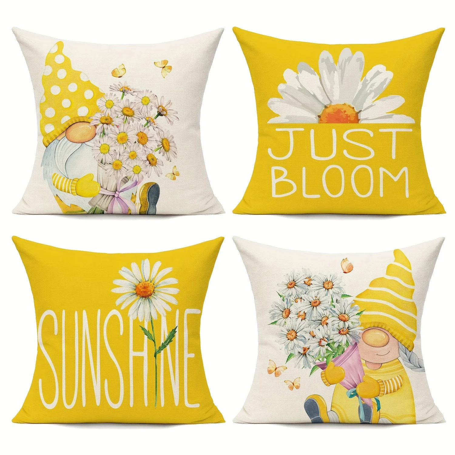 Daisy Flower Gnome Pattern Spring Throw Pillow Covers, for Home Couch Patio Furniture Bench Sofa Porch Decor, No Pillow Insert