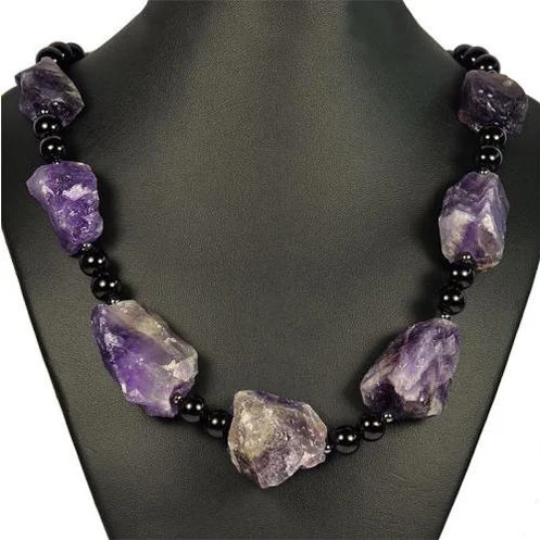 

Favorite Pearl Jewelry,Raw Amethyst 20'' Necklace Woman's Handmade Gemstone Agate Necklece,Charming Women Gift