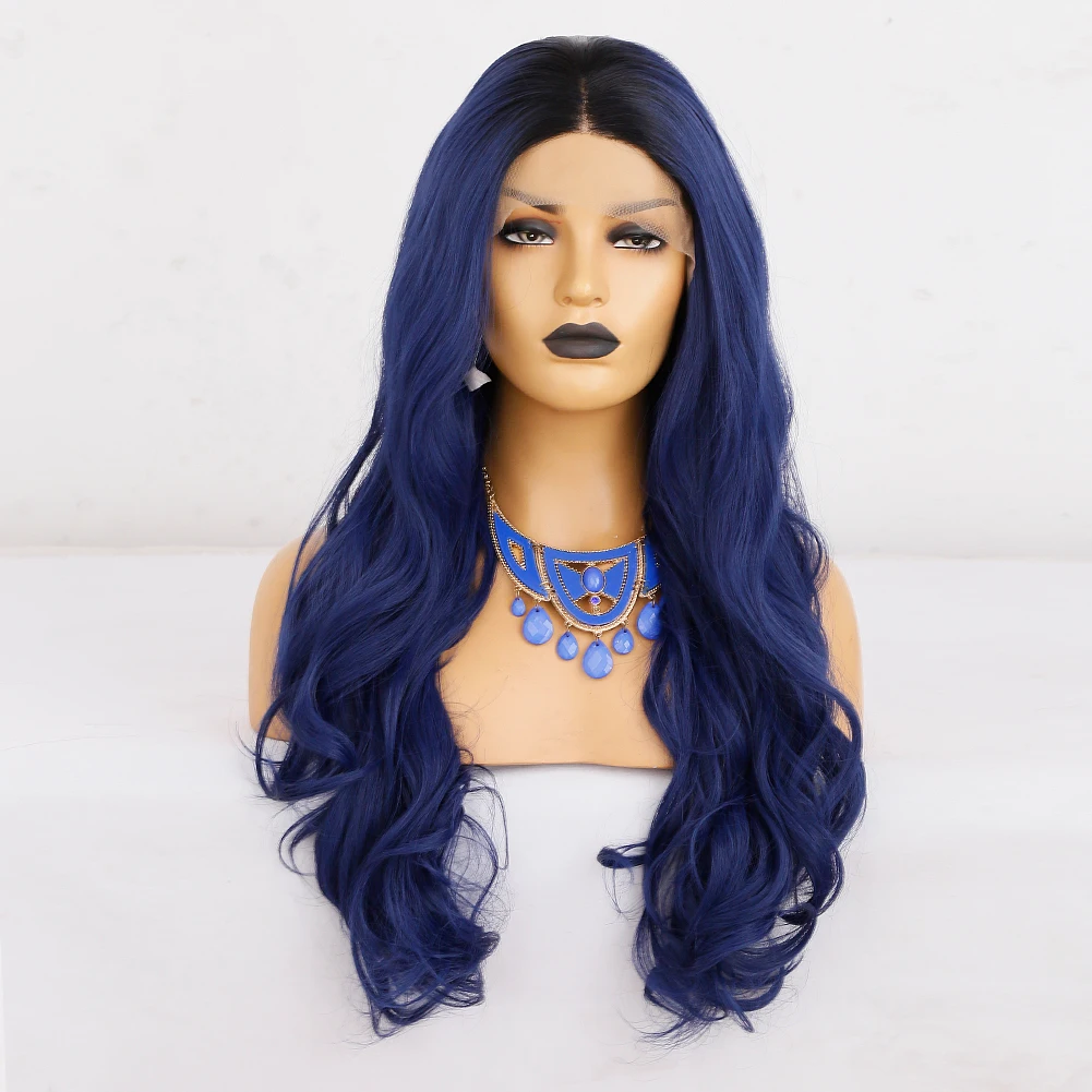 AIMEYA Ombre Blue Synthetic Lace Wigs For Black Women Lace Frontal Wig 13X4 Body Wave Wigs Natural Hairline Cosplay Wig Used