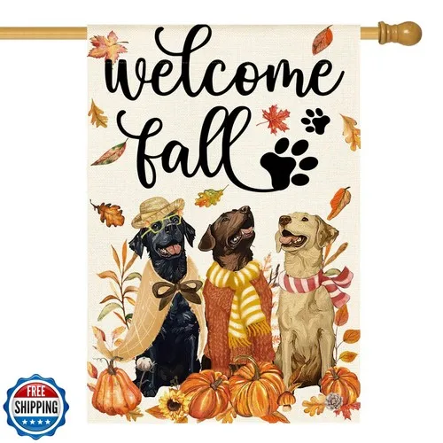 AVOIN colorlife Welcome Fall Dog House Flag 28x40 Inch Double Sided Outside, HHZ UUV HHM UUX
