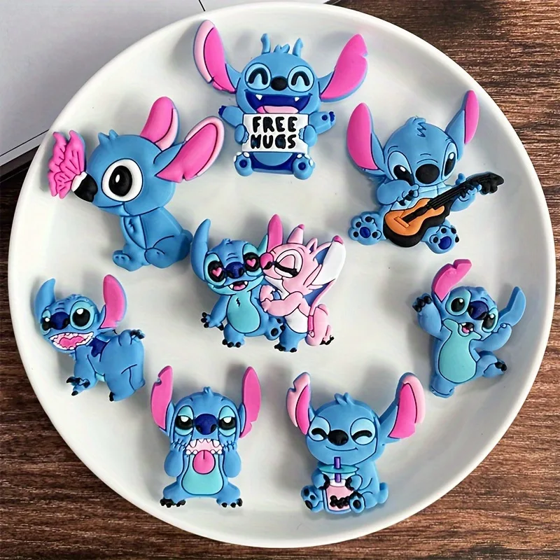 8pcs Disney Stitch Shoe Buckle Cartoon Action Anime Figures Stitch Tigger Mickey Mouse Winnie The Pooh PVC Cute Crocs Ornaments