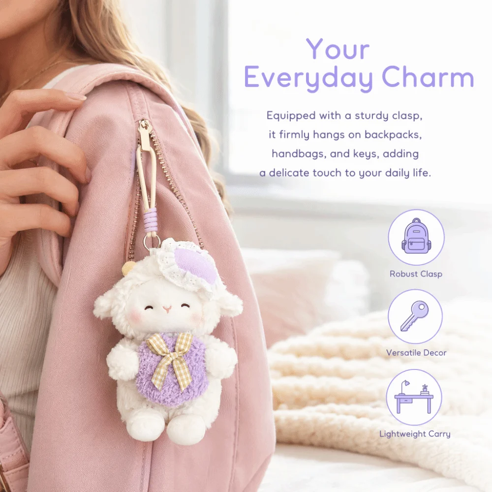 Cute Plush Sheep Plush Toy PP Cotton Cartoon Sheep Shape Lamb Doll Lamb Keychain Ornament Desk Companion Ornament