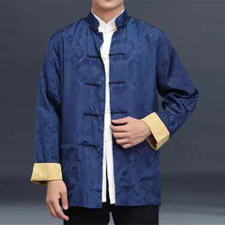 Traje Tang ropa tradicional china para hombres, camisa, chaqueta, cuello doble, Cheongsam, Top Retro, ropa de año de noticias, Kung Fu