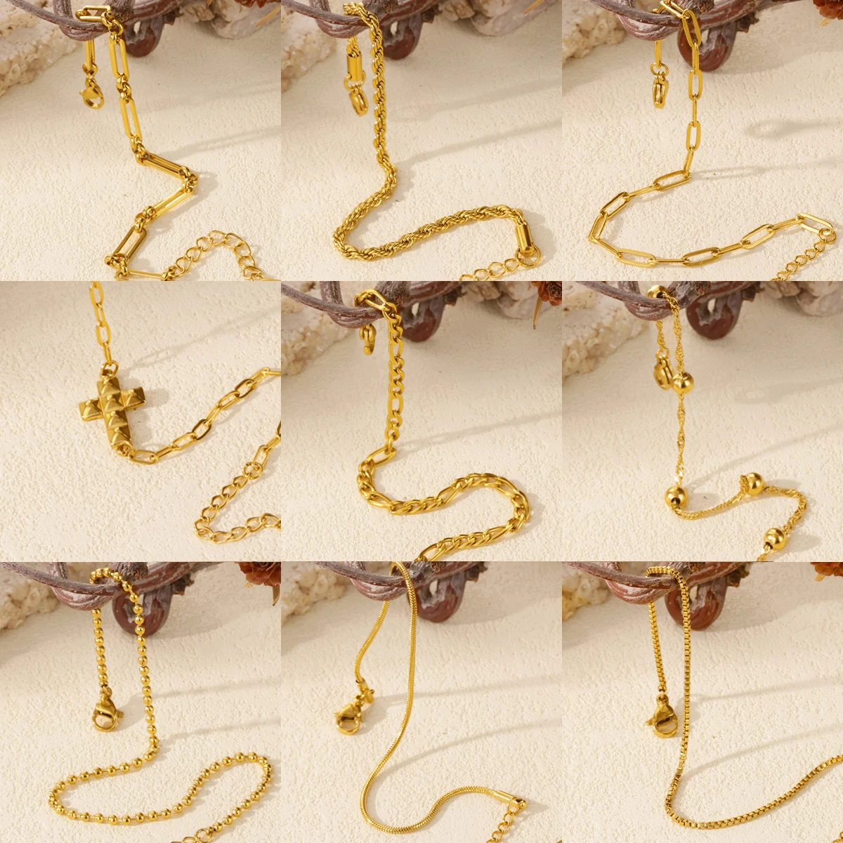9 Style Cross Stainless Steel Bracelet 18K Gold-plated Anti Fading Chain Bracelet Wedding Handmade Jewelry Vacation Accessories