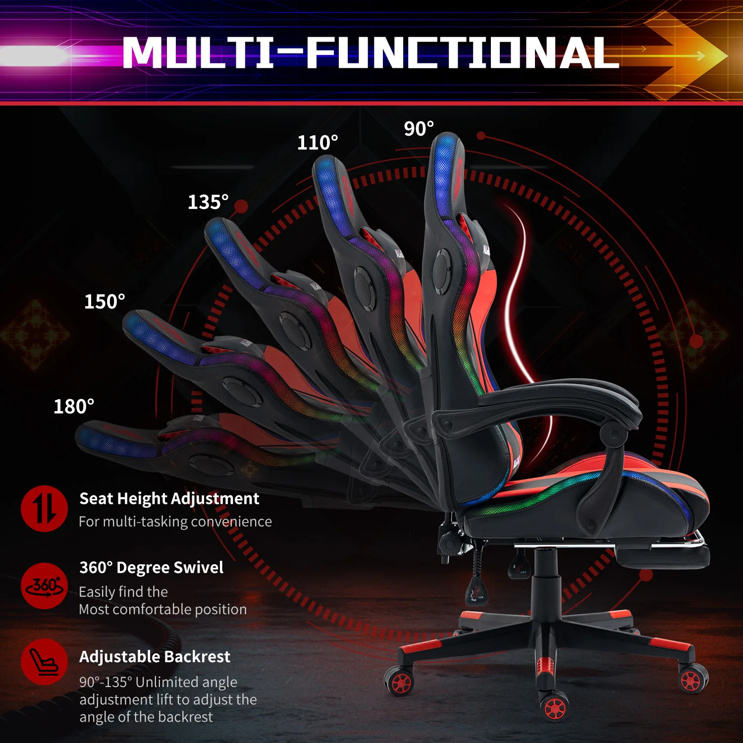 YYHCHigh Quality RGB Racing Computer Gaming Chair LED Game Chair with Speakers and Massage