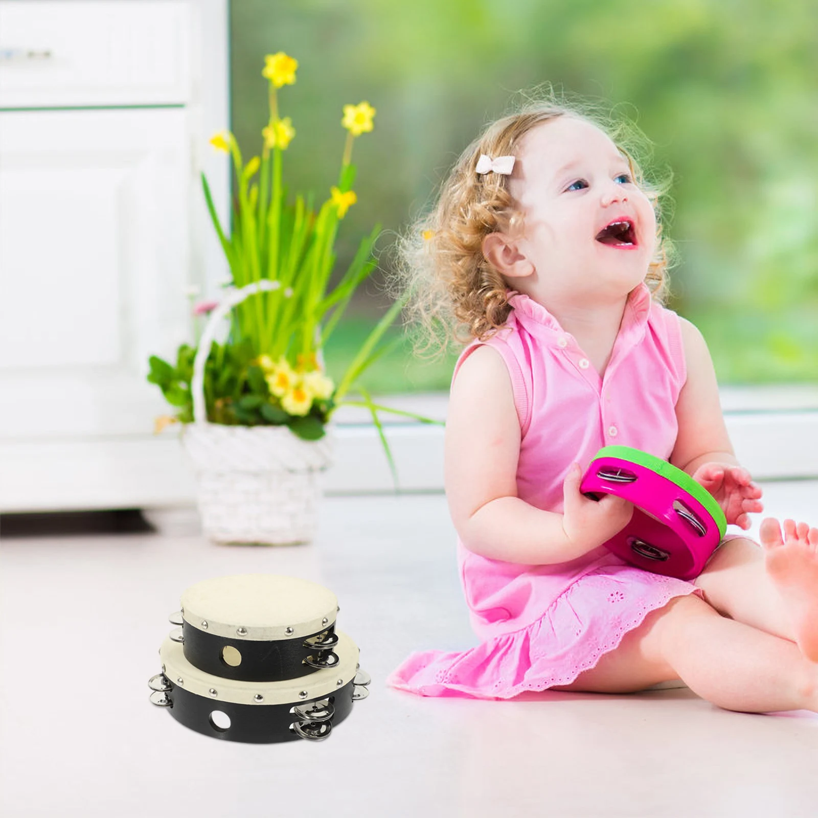 

2 Pcs Hand-rock Tambourine Set Tambourines for Children Musical Instruments Toys Props Handheld Solid Wood Rhythm