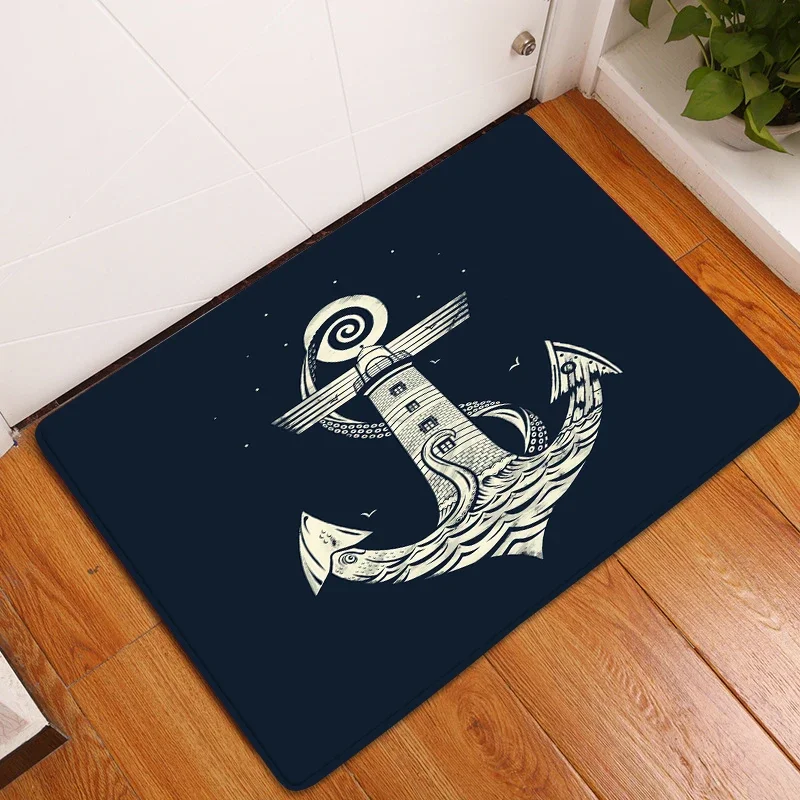 Chic Nautical Anchor Boat Navy Blue Stripes Personalised Doormat Modern Bedroom Home Kitchen Rug Bathmats Floor Mat Decor Carpet