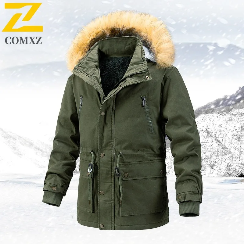 

COMXZ Men's Thickened Fleece Lined Cotton Jacket Plus Size Winter Casual Outdoor Mid-Length Warm Coat Warm tactics windbreaker