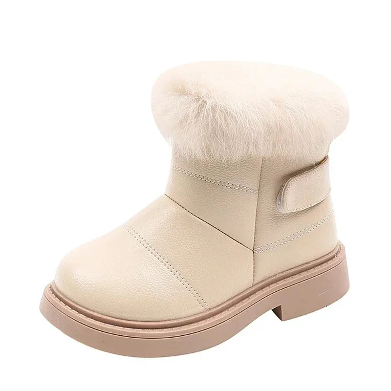 2024 New Solid Color Britain Style Girls Casual Boots Plush Winter Soft Baby Boys Short Boots Kids Shoes Children Drop Shipping