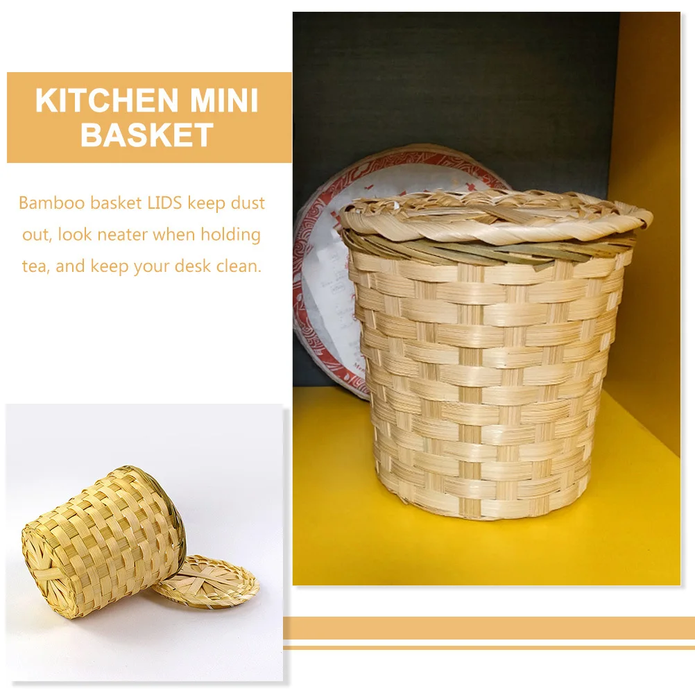 

Versatile Bamboo Woven Tea Basket Lid Mini Storage Eco Friendly Kitchen Decor Sundries Waste Bin Creative Tea Basket
