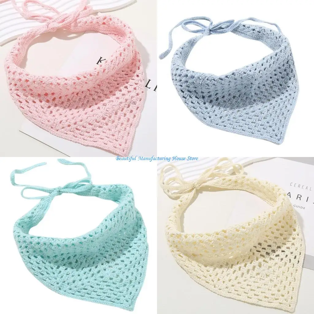 

E56A вязаная повязка на голову треугольные тюрбаны для женщин мягкий платок винтажный тюрбан