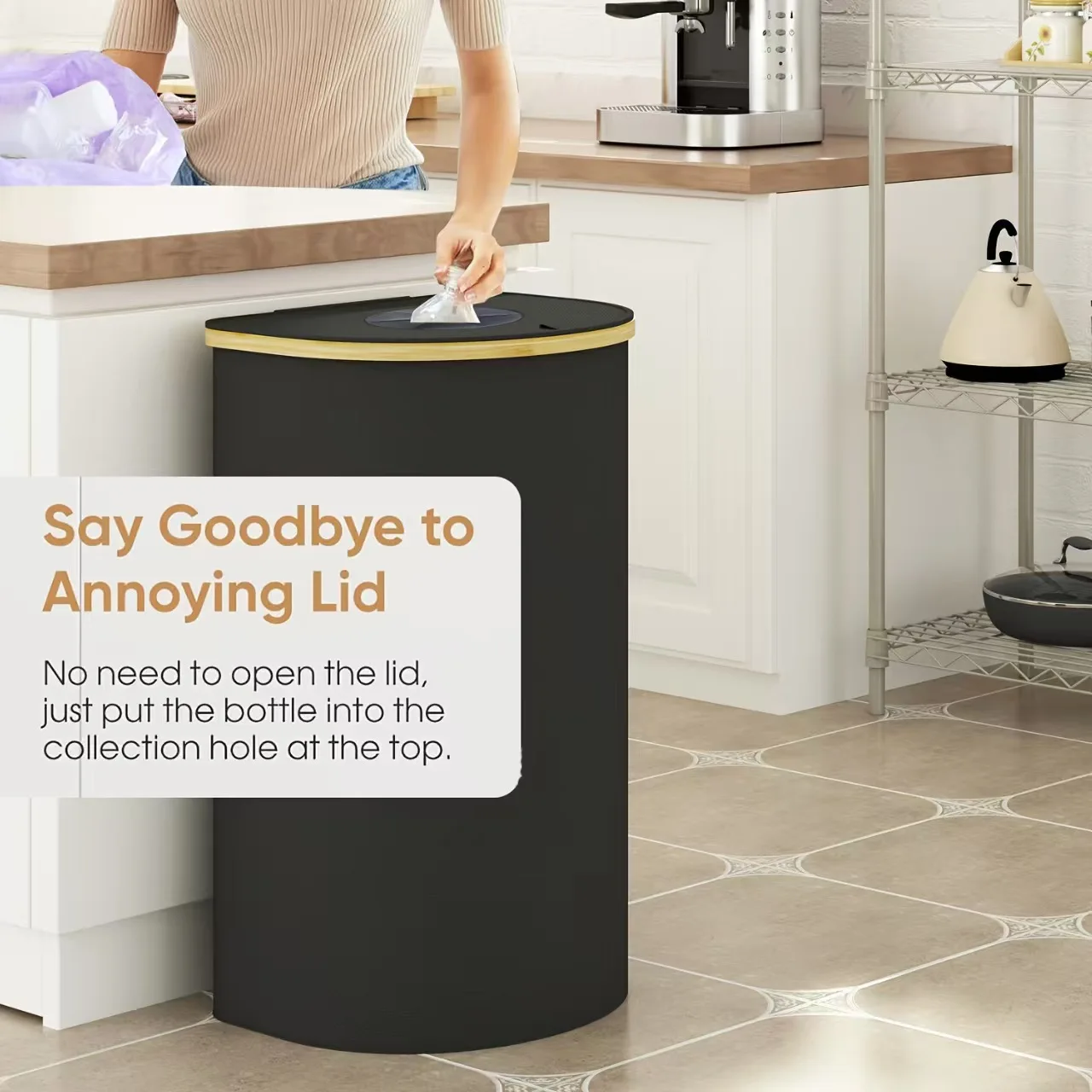 

Large Capacity 100L Recycling Bottle Boxes, D-shaped Foldable Bottle Frame with Lid, Living Room Laundry Basket, Storage Basket