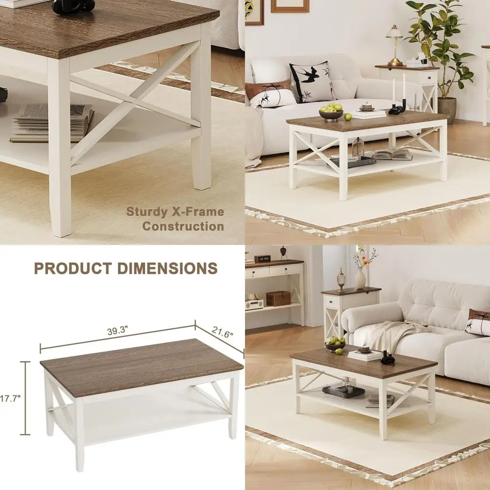 

Sturdy Wooden Coffee Table with Thicker Legs, White Storage Coffee Table for Living Room