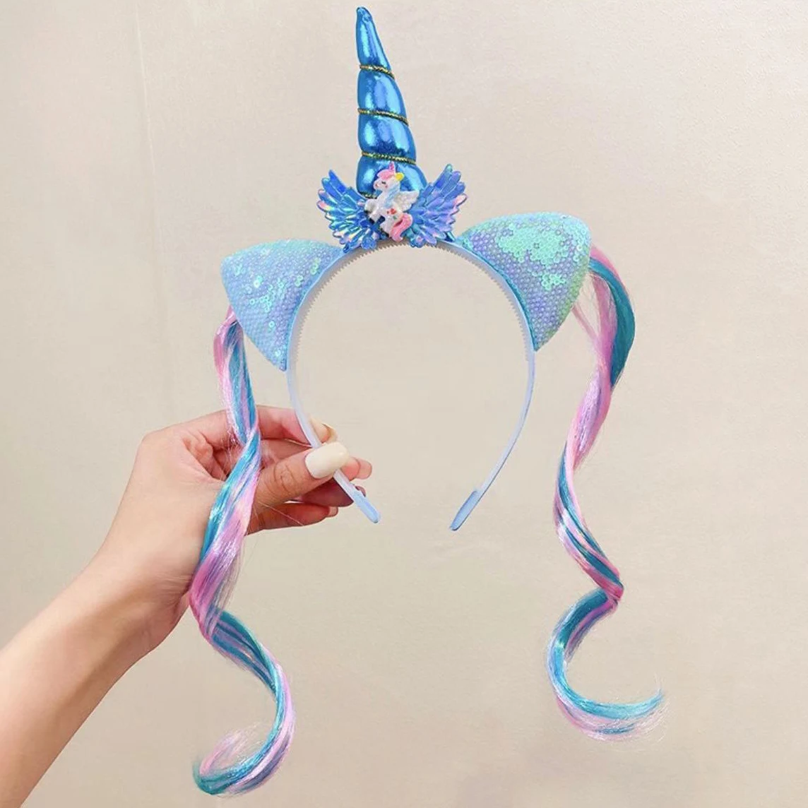 1Pcs Fashion Wig Ribbon Cartoon Cute Unicorn Hairbands Hair Hoop For Women Girls  Hair Accessories Headwear