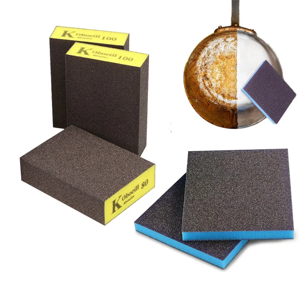 Sanding Sponge, 100 Medium Grit Sanding Block, Washable & Reusable Sandpaper Block for Pot Pan Sponge Brush Wood Metal Sanding