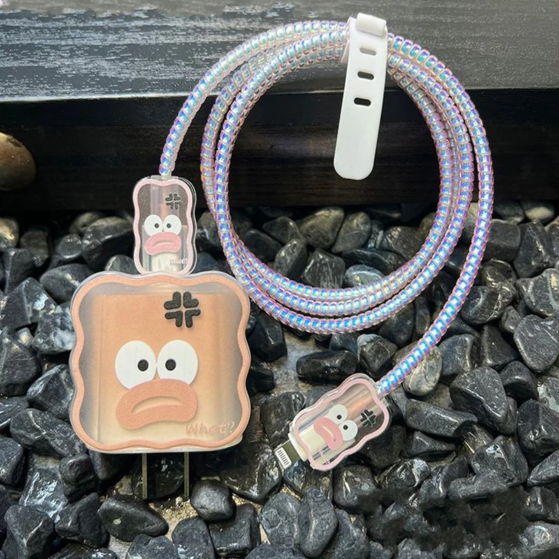 USB Cable Protector Data Line Bite Fast Charger Case For Apple iphone 18/20W Head Winder Head Cord Cover INS Cute Cartoon Shell