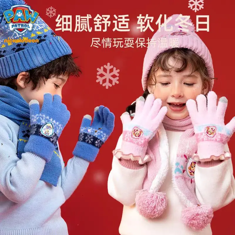 3PCS Genuine Paw Patrol Children Winter Hat Scarf Glove Whole set Cartoon Skye Chase Baby Boys Girls Caps Mittens Muffle