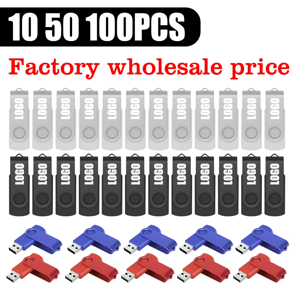 10/50/100Pcs USB2.0 Flash Drive Pendrive 1GB 2GB 4GB Pen Drive 8GB 16GB Memory Stick 32GB USB Stick 64GB 128MB Gift Free Custom