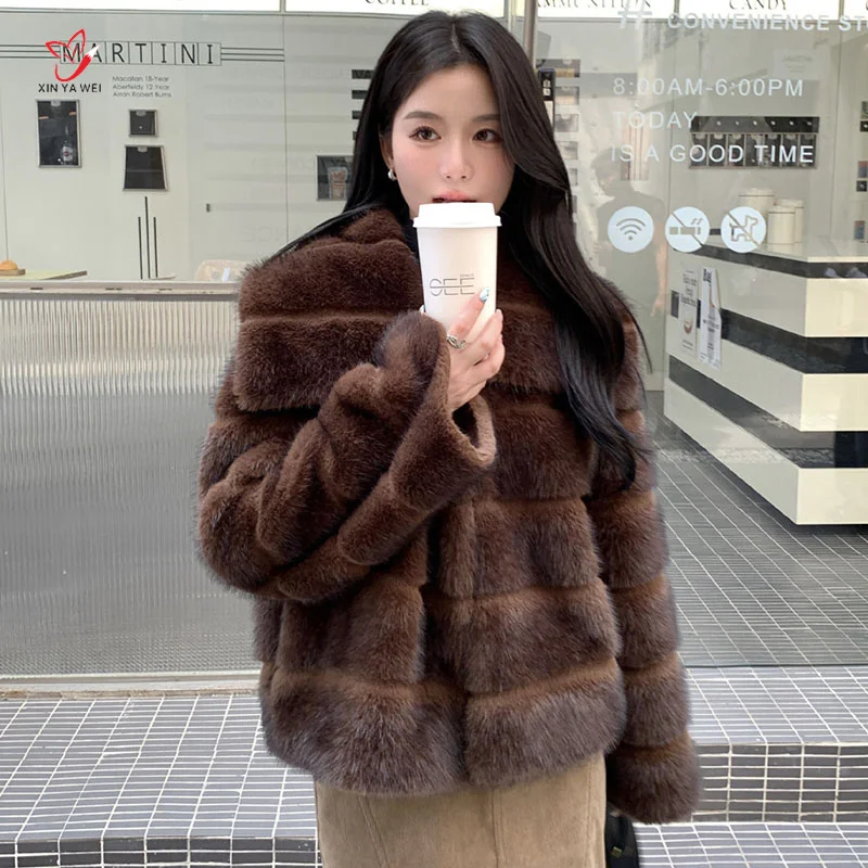 2024 Winter Luxury Faux Mink Fur Coat Wmen Brand Outerwear Jacket Crystal Hooks Street Stryle Warm Overcoat Faux Fur Coat Women