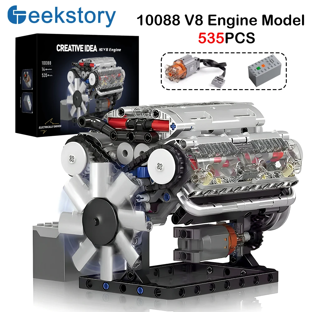 

Mould King 535pcs 10088 V8 Engine MOC Simulation Scale Model Battery Box L Motor Electrically Drive Building Blocks Toy Gift