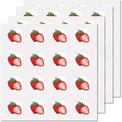 128Pcs Strawberry Stickers Fruit Vinyl Decal Self-Adhesive Waterproof Sticker Round Bulk Cartoon Red Stickers for Water Bottles