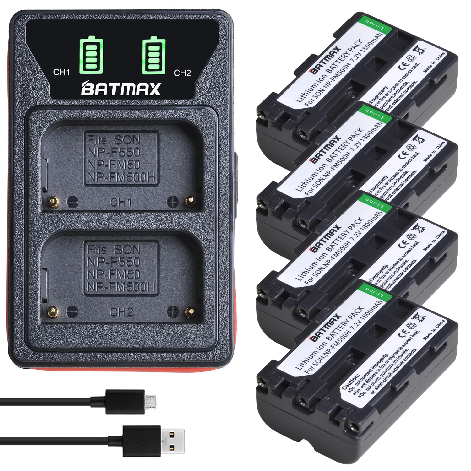 Batmax NP-FM500H fm500h Akumulator + podwójna ładowarka LED USB z portem typu C do Sony A57 A58 A65 A77 A99 A550 A560 A580 A350 A500