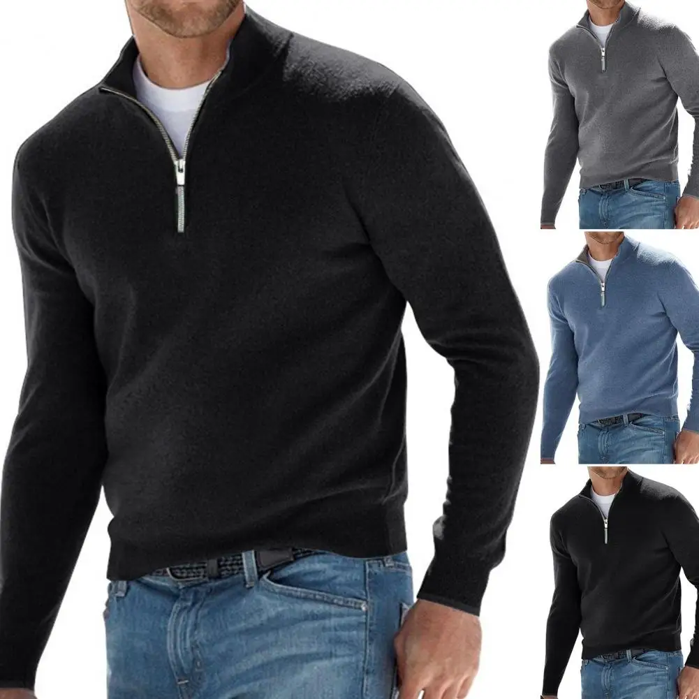 Winter Men's Fleece Thicker Sweater Half Zipper Turtleneck Warm Pullover Quality Male Slim Knitted Wool Sweaters for Spring