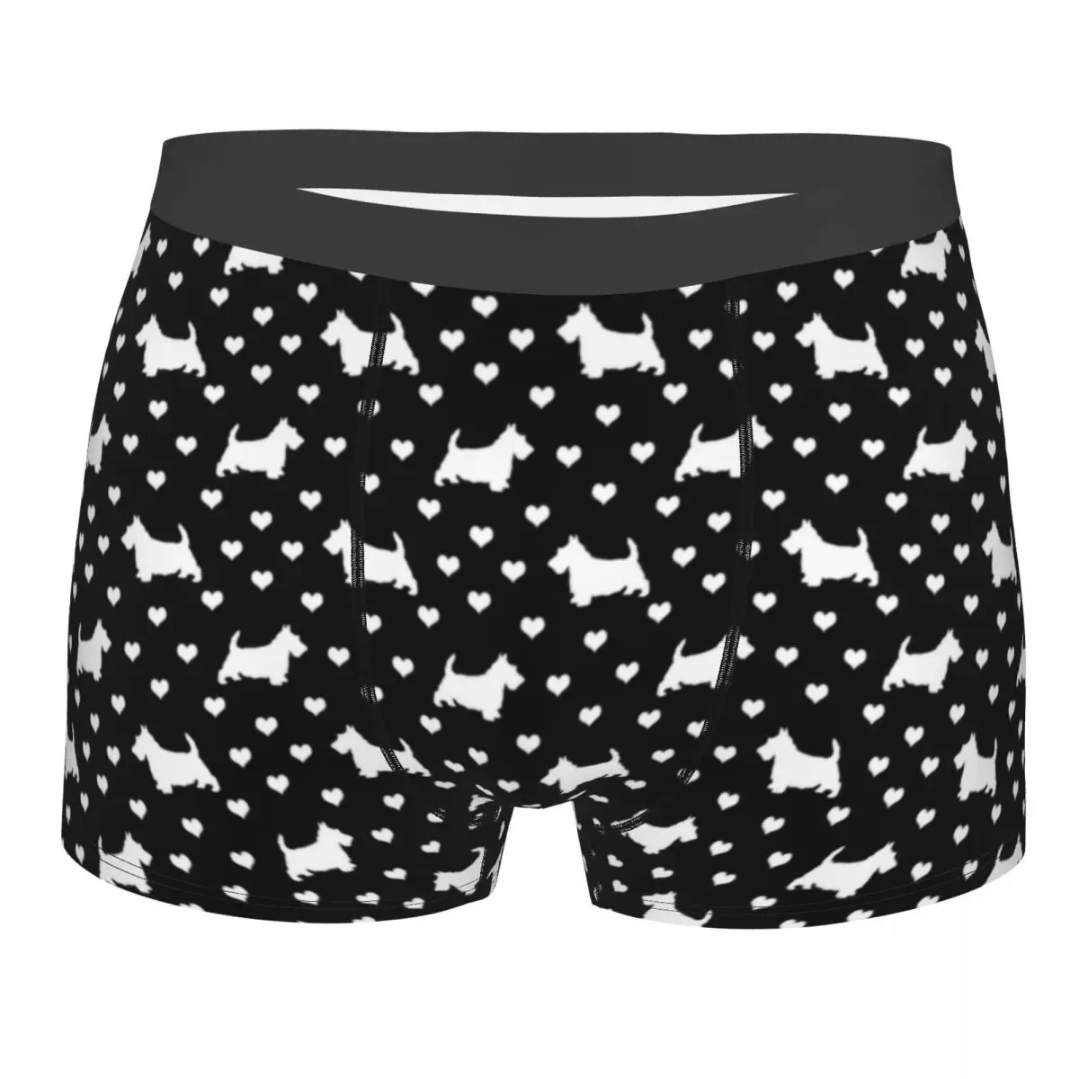 Custom Black And White Scottish Terriers Hearts Boxers Shorts Panties Male Underpants Stretch Scottie Dogs Briefs Underwear