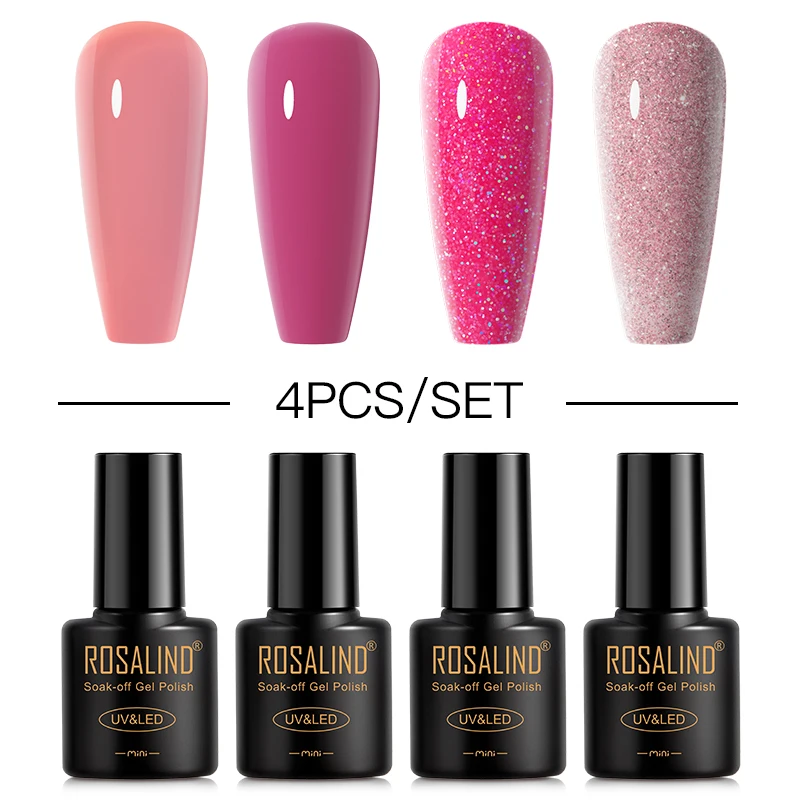 Rosalind Nail Gel Set Nagellak Puur Nude Uv Gel Semi Permanente Vernis Basis Matt Top Coat Effect Nail Art 2/4/6/8/10 Stuks Geen Doos