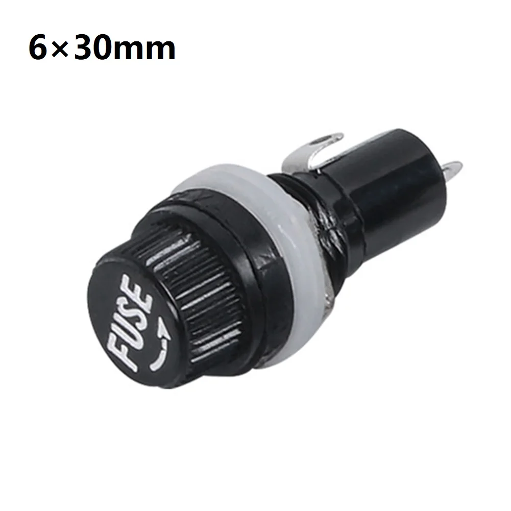 Panel Mount Fuse Socket Supporting 5x20mm and 6x30mm For Glass Fuses 10A 250V with Bakelite Nut and Solder Lug Connection Points
