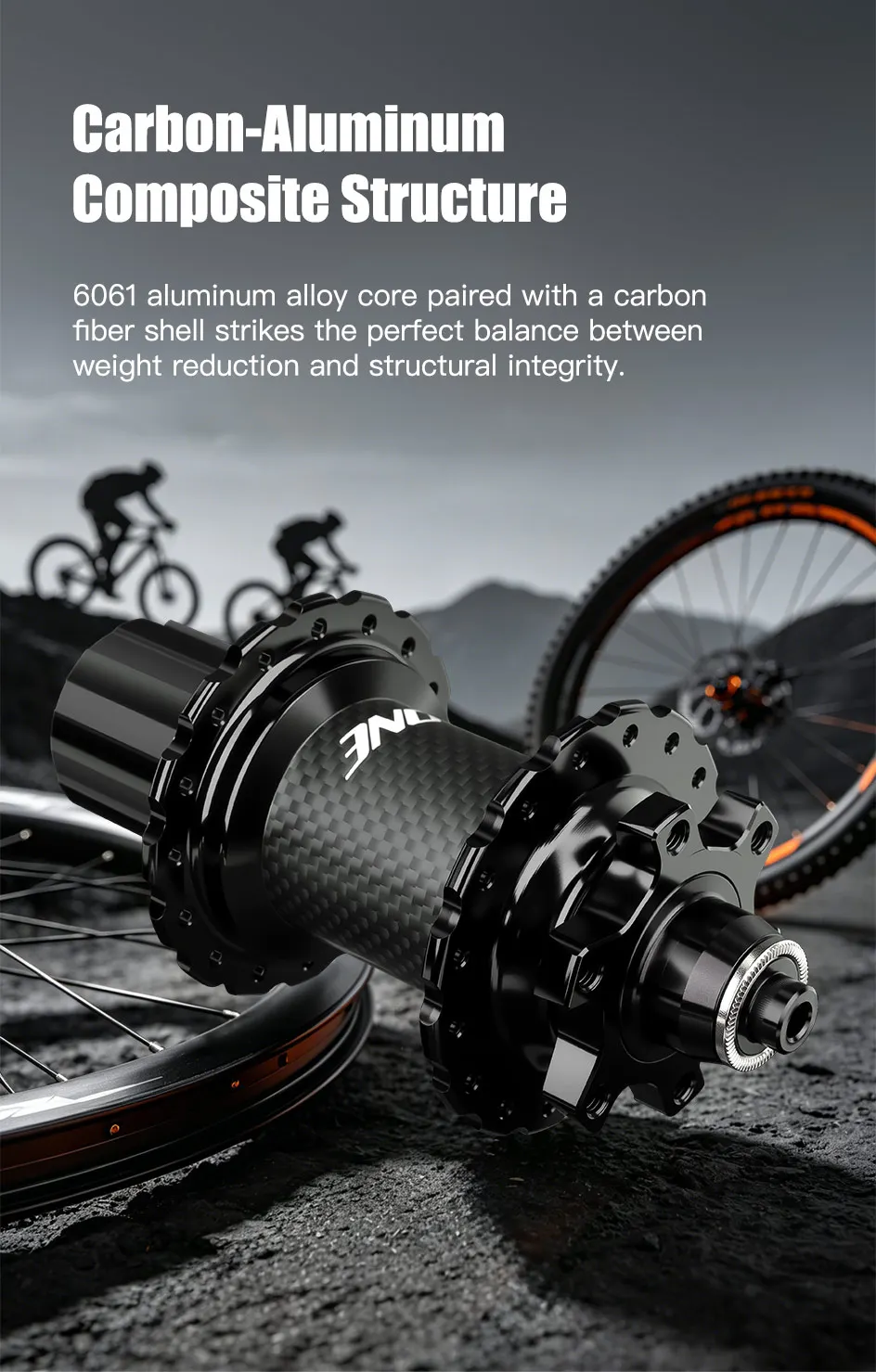 SPEEDONE Pilot Carbonfaser-Mountainbike-Nabensatz, leichtgewichtige MTB-Naben mit gedichteten Lagern, QR/TA Fahrradteile, Vorder- und Hinterräder-Naben – Detail 6