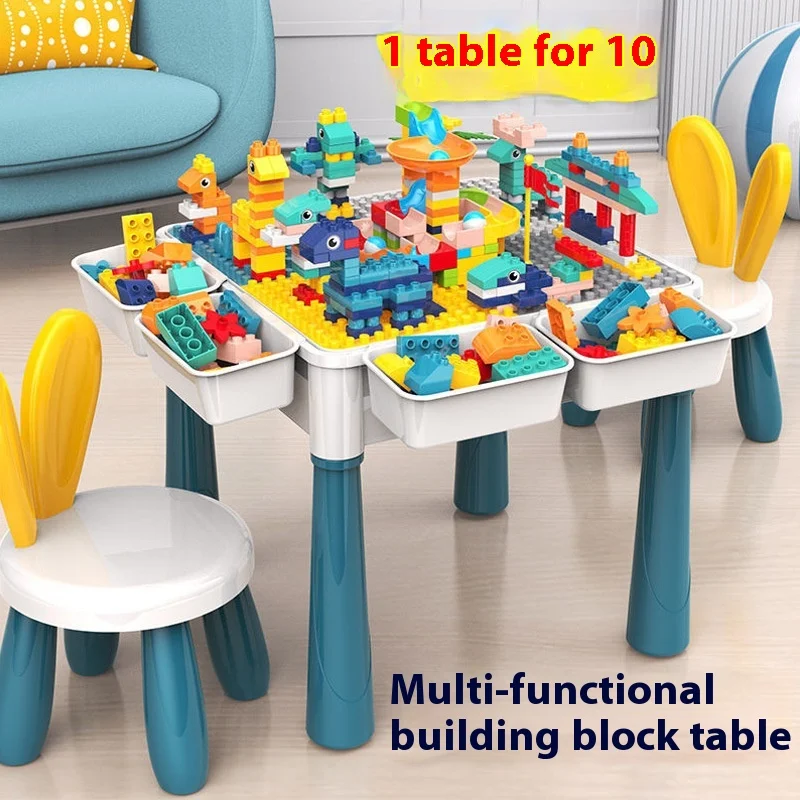 New Children'S Building Block Table Large Pellet Puzzle Building Blocks Multifunctional Learning And Playing Table For 0-3 Year