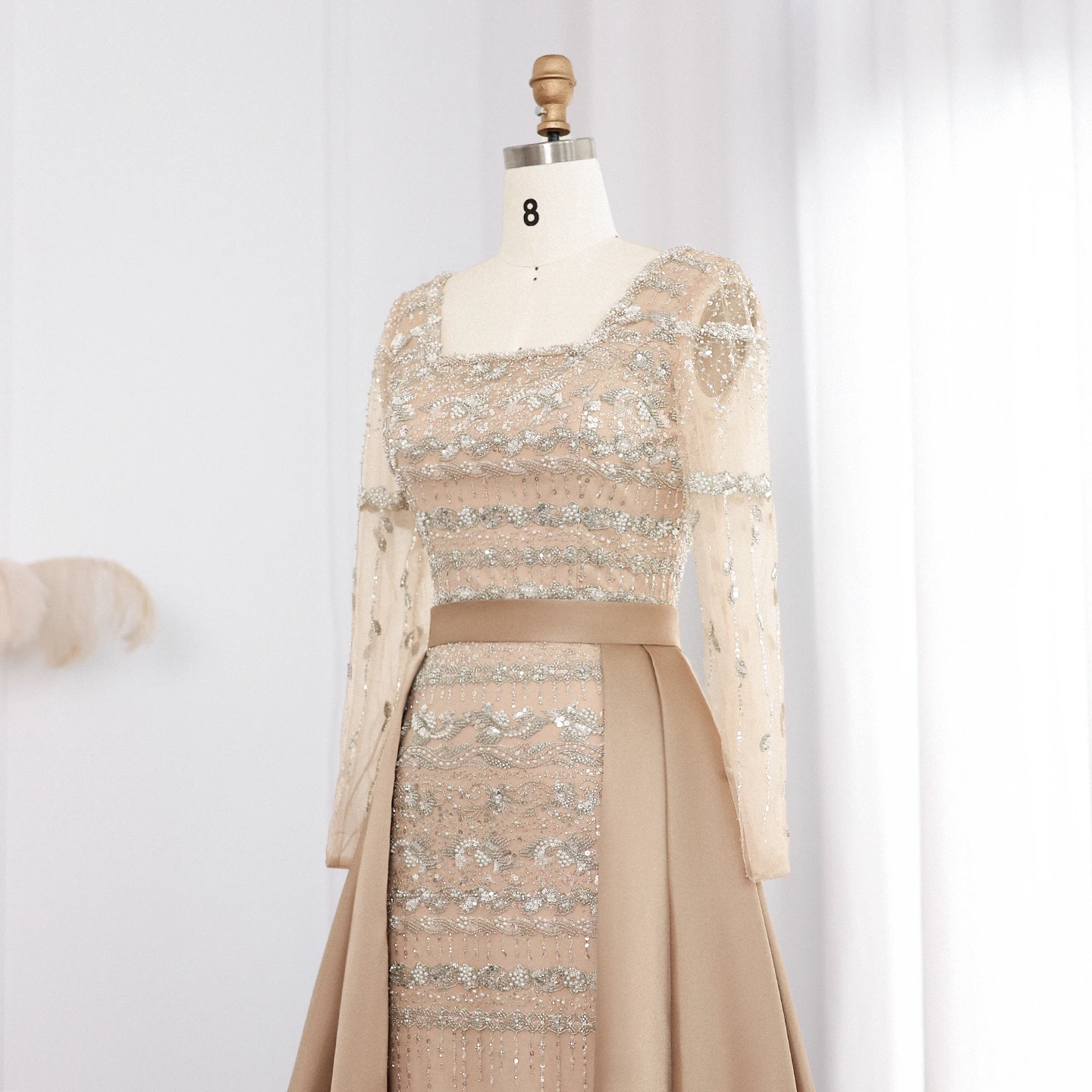 Sharon Said – robe de soirée élégante bleue de dubaï, avec jupe détachable, vert sauge, manches longues, robes de soirée de mariage, personnalisées, SS238A