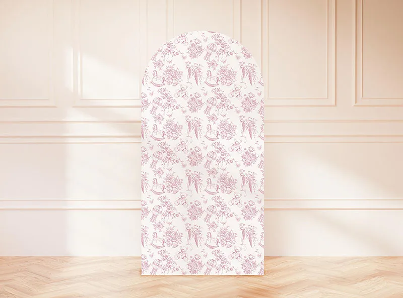 

Mehofond Custom 2-Sided Pink Vintage Pattern Girl Birthday Party Baby Shower Cover Chiara Arch Wall Decor Backdrop Photo Studio