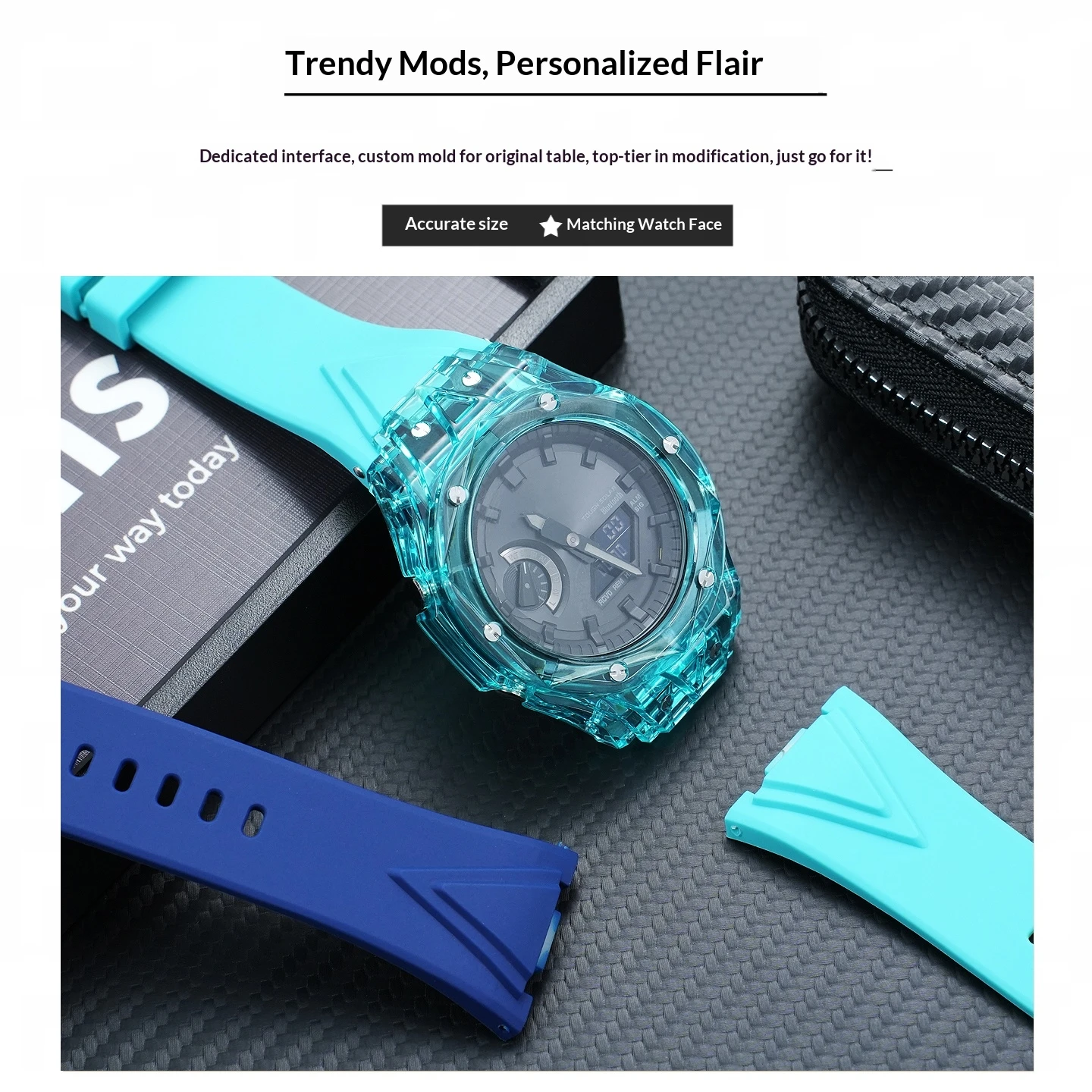 GA2100 Modified Glacier Transparent Case For Casio GA-2100 2110 GA-B2100 Mod Kit Silicone Watch Strap Jelly Colored Plastic Case