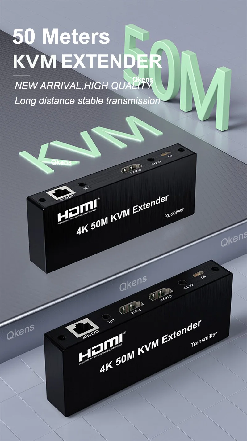 Kvm-extensor ethernet, 4k, 50m, rj45, cat5e, cabo cat6, receptor transmissor de áudio e vídeo, suporte laptop, teclado e mouse