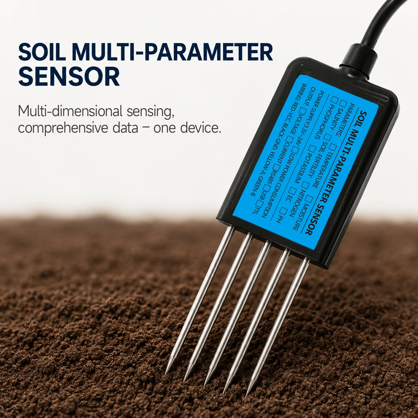 Soil Moisture Temperature Humidity EC PH NPK Sensor with Optional 4-20mA 0-5V RS485 Output