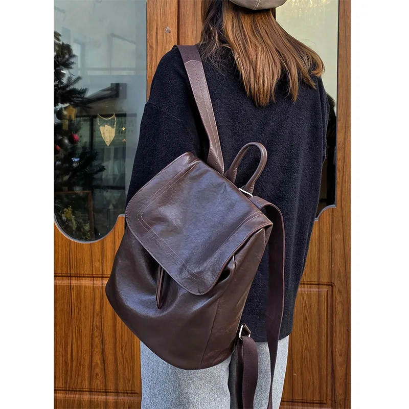 Vegetable-tanned Top-grain Cowhide Light Luxury Backpack New Work Commuting Large Capacity Men/Women Genuine Leather Backpack