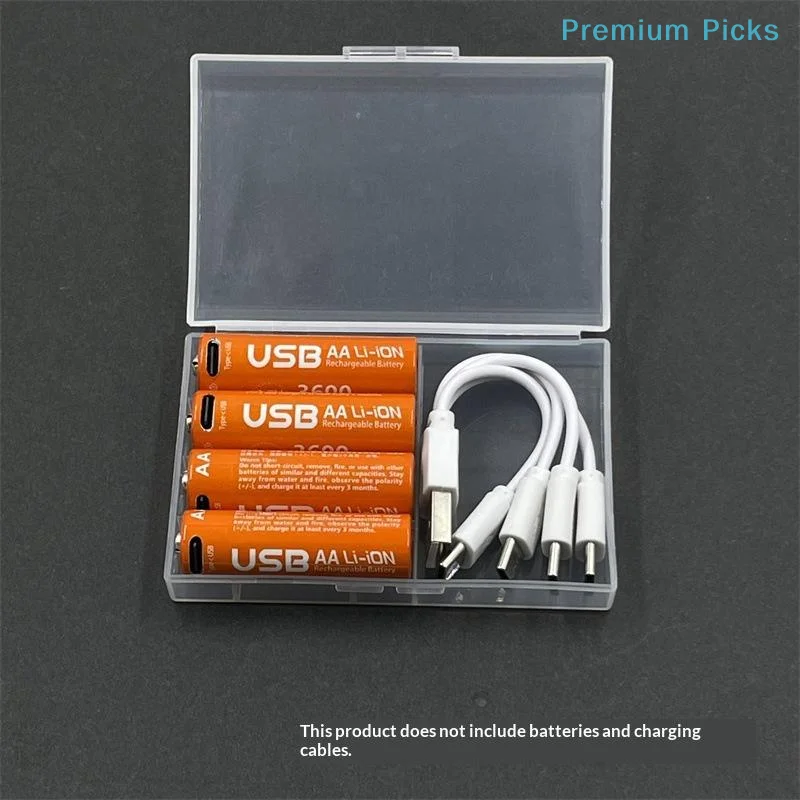 portable1Pcs Universal AA Battery Storage Box Transparent Plastic Battery And 4-in-1 Charging Cable Organizer Case