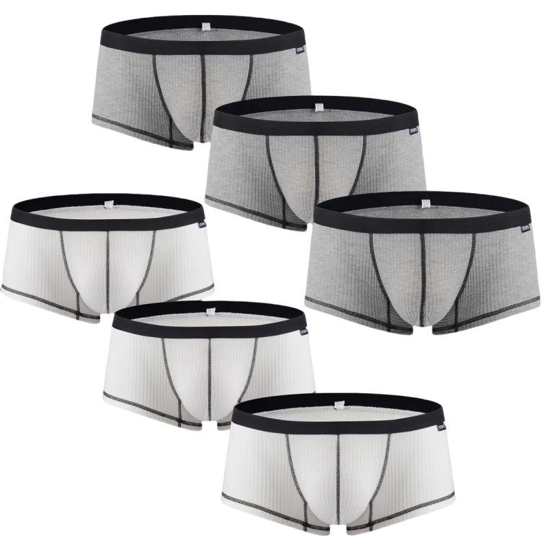 

6Pack Mens Boxer Briefs Low Rise Boxers Breathable Single Layer U Convex Pouch Mens Underwear