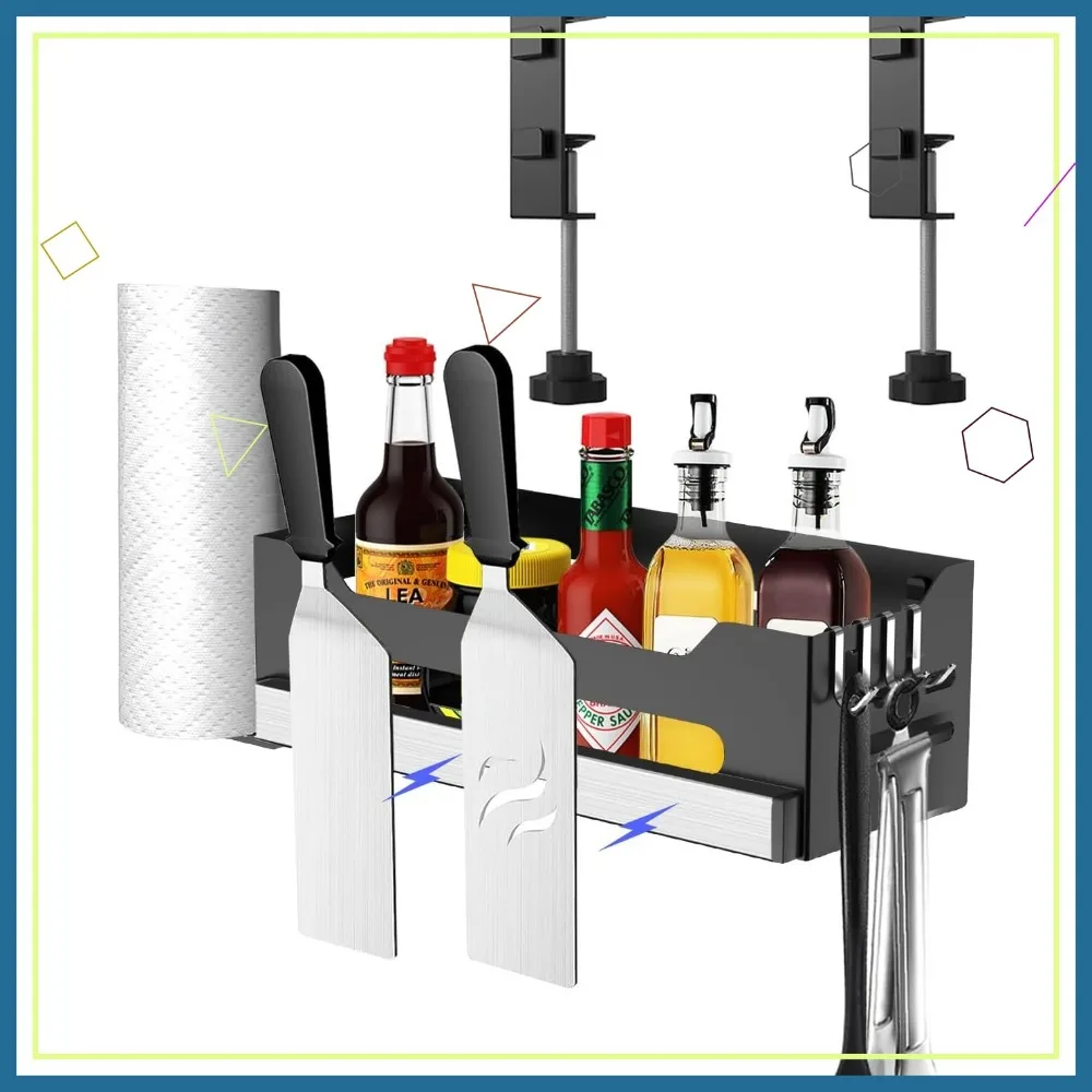 

Universal Griddle Caddy with Paper Towel Holder, Magnetic Tool Strip & 4 J-Hooks for Outdoor Cooking Accessories