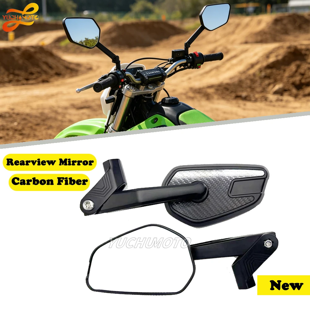 Carbon Fiber New Fit For KLX150 S KLX140 KLX140R Motorcycle Adjustabale Rearview Left Right Rear View Mirrors Side Mirror