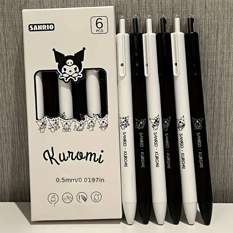 6Pcs Sanrio Gel Pen Hello Kitty Kuromi Pachacco Student Exam Pen Quick Dry Office Signature Pen School Supplies Stationery Prize